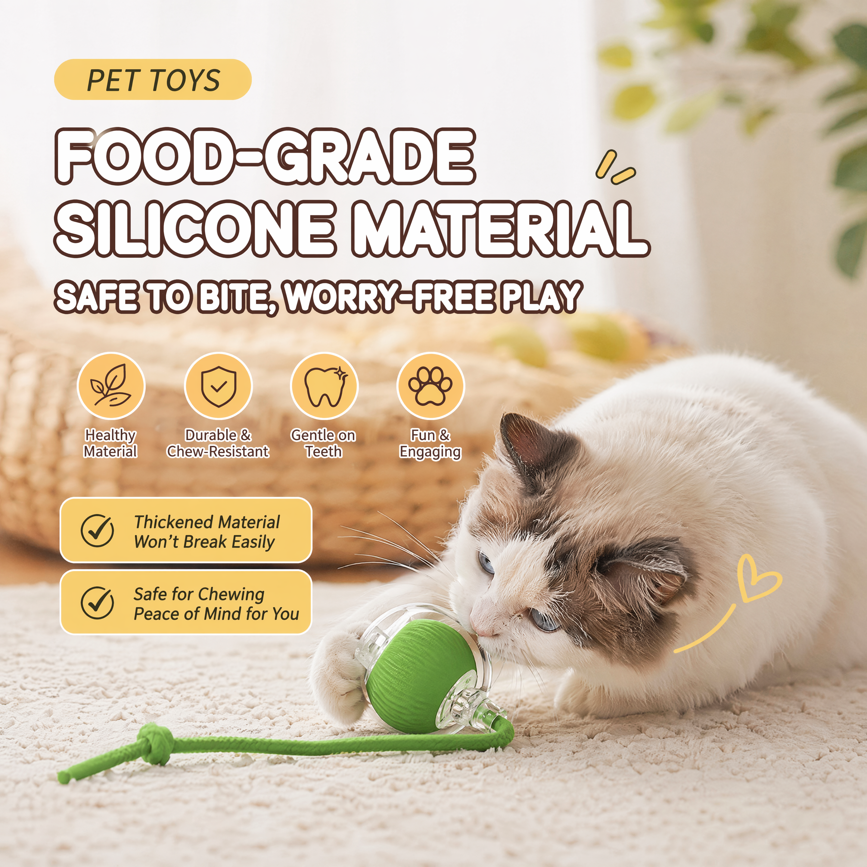 3-Pack Interactive Silicone Cat Toy Ball with Smart Obstacle Avoidance