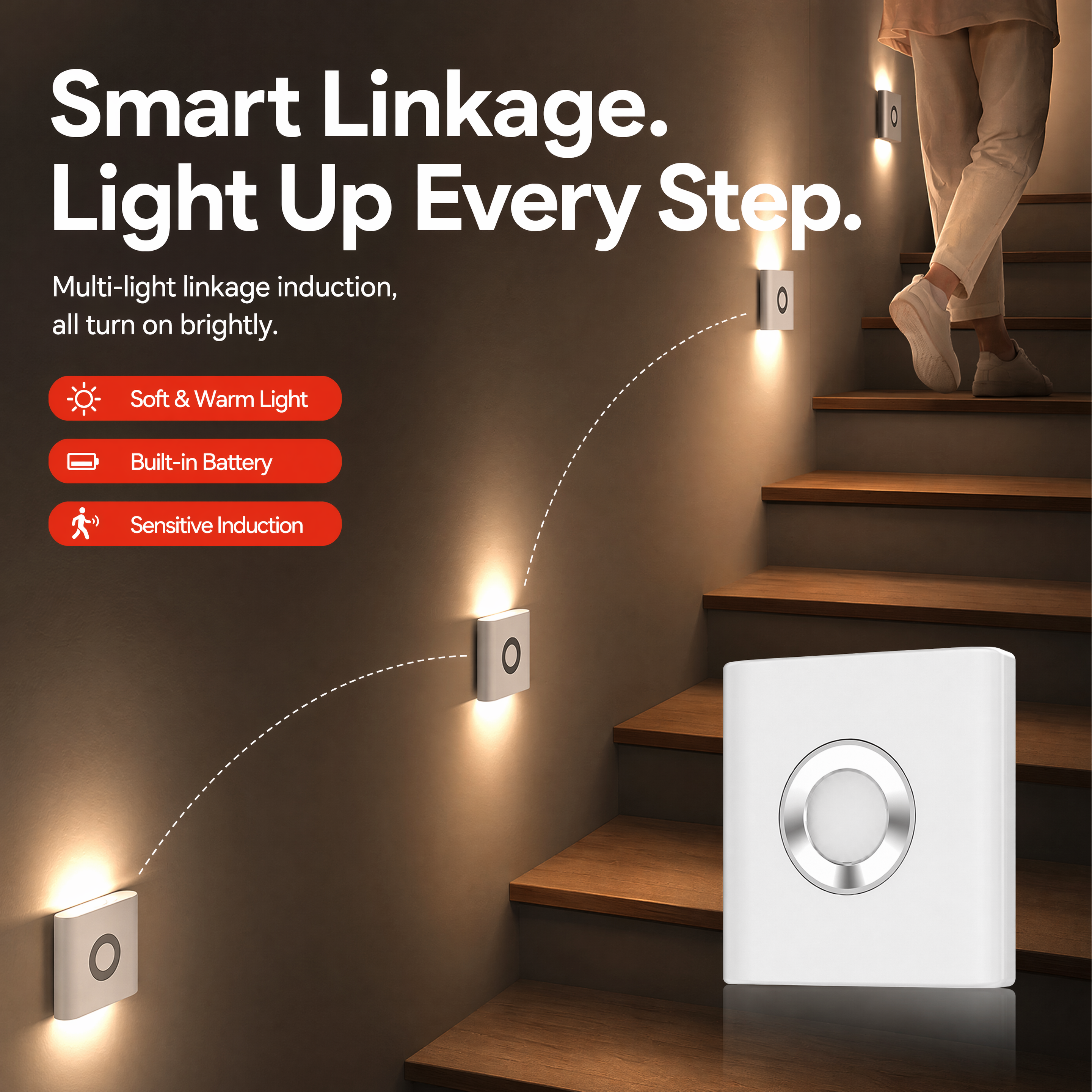 2-Pack Wide-Angle Linked Motion Lights for Safer Night Paths