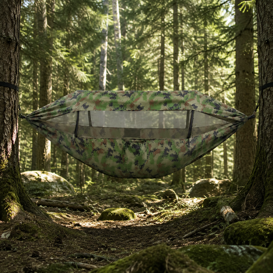 Lightweight Travel Hammock with Bug Net, Quick Setup & Steel Hooks