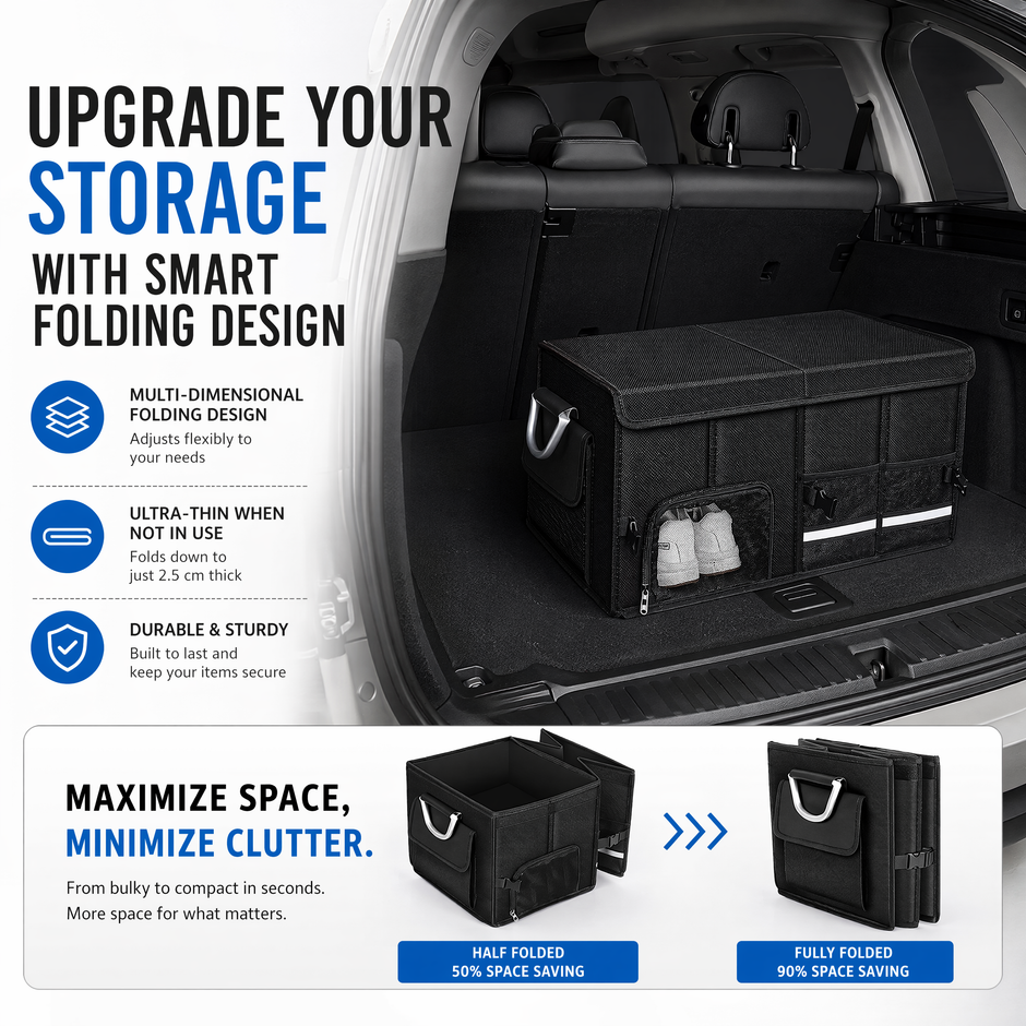 Foldable Car Trunk Organizer for Daily, Work & Home Storage