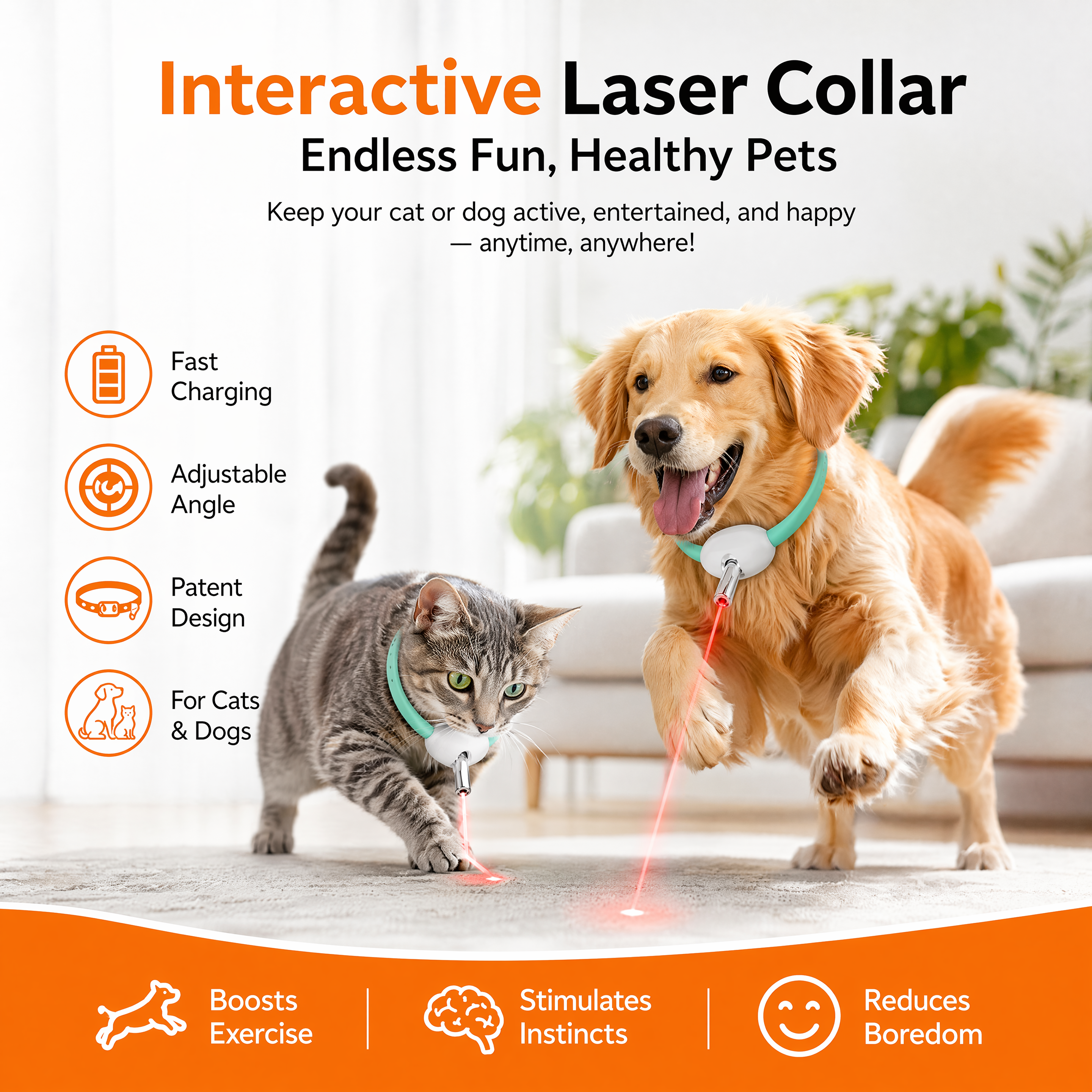 Rechargeable Laser Cat Collar Toy with Adjustable Soft Fit