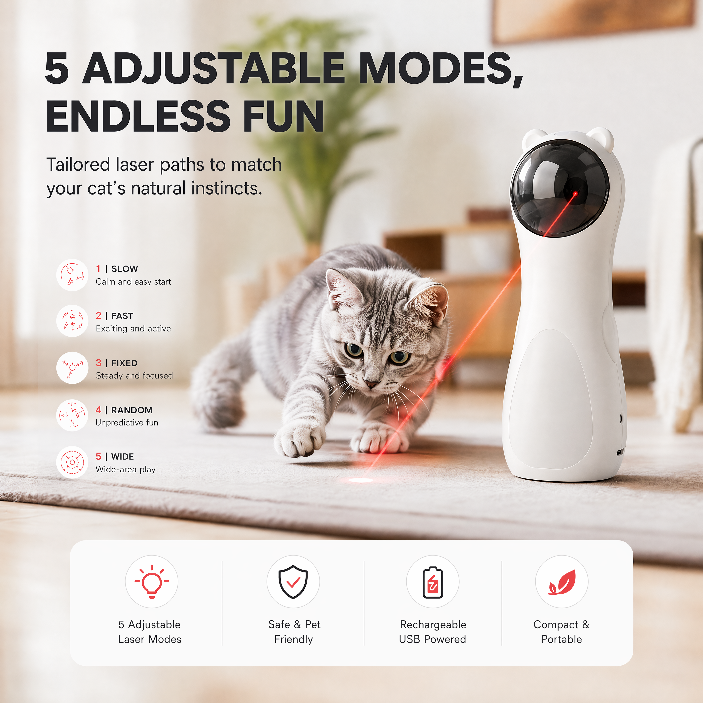 Automatic Laser Cat Toy with Timer & Adjustable Play Modes