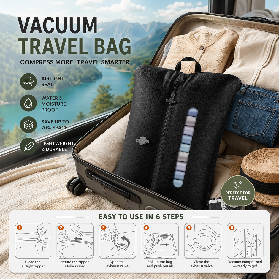 3-Pack Reusable Waterproof Vacuum Storage Bag for Travel & Home