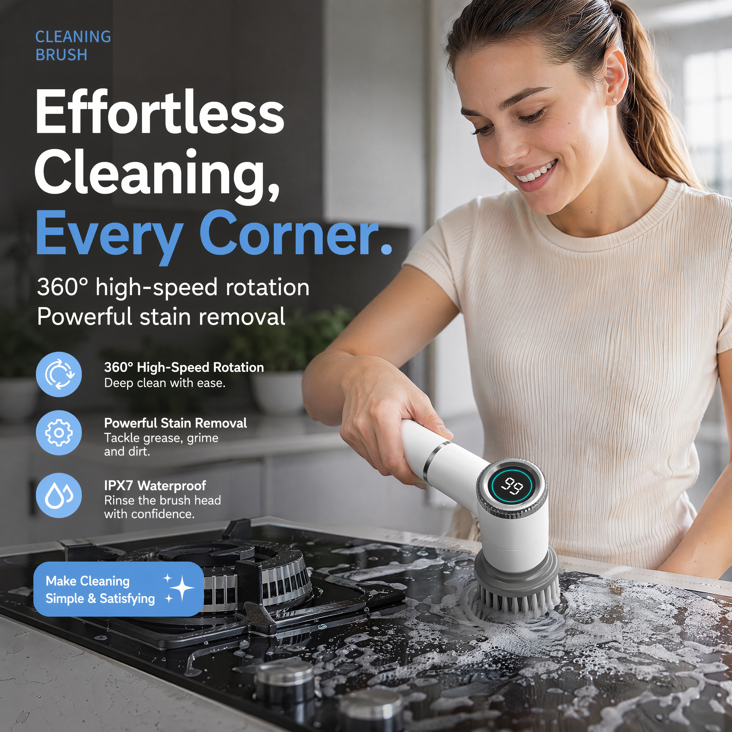 Electric Cleaning Brush with 5 Heads for Kitchen & Home
