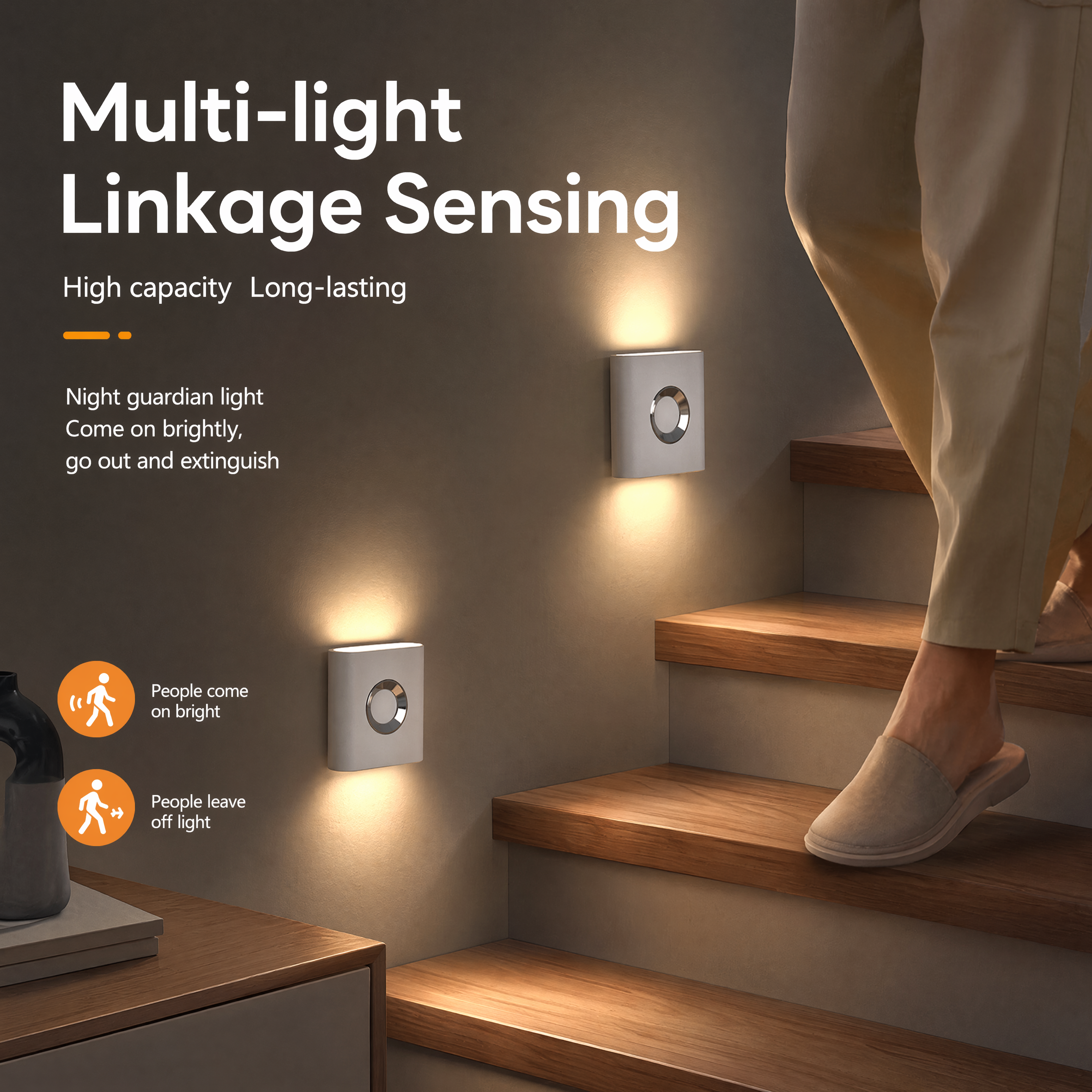 2-Pack Wide-Angle Linked Motion Lights for Safer Night Paths